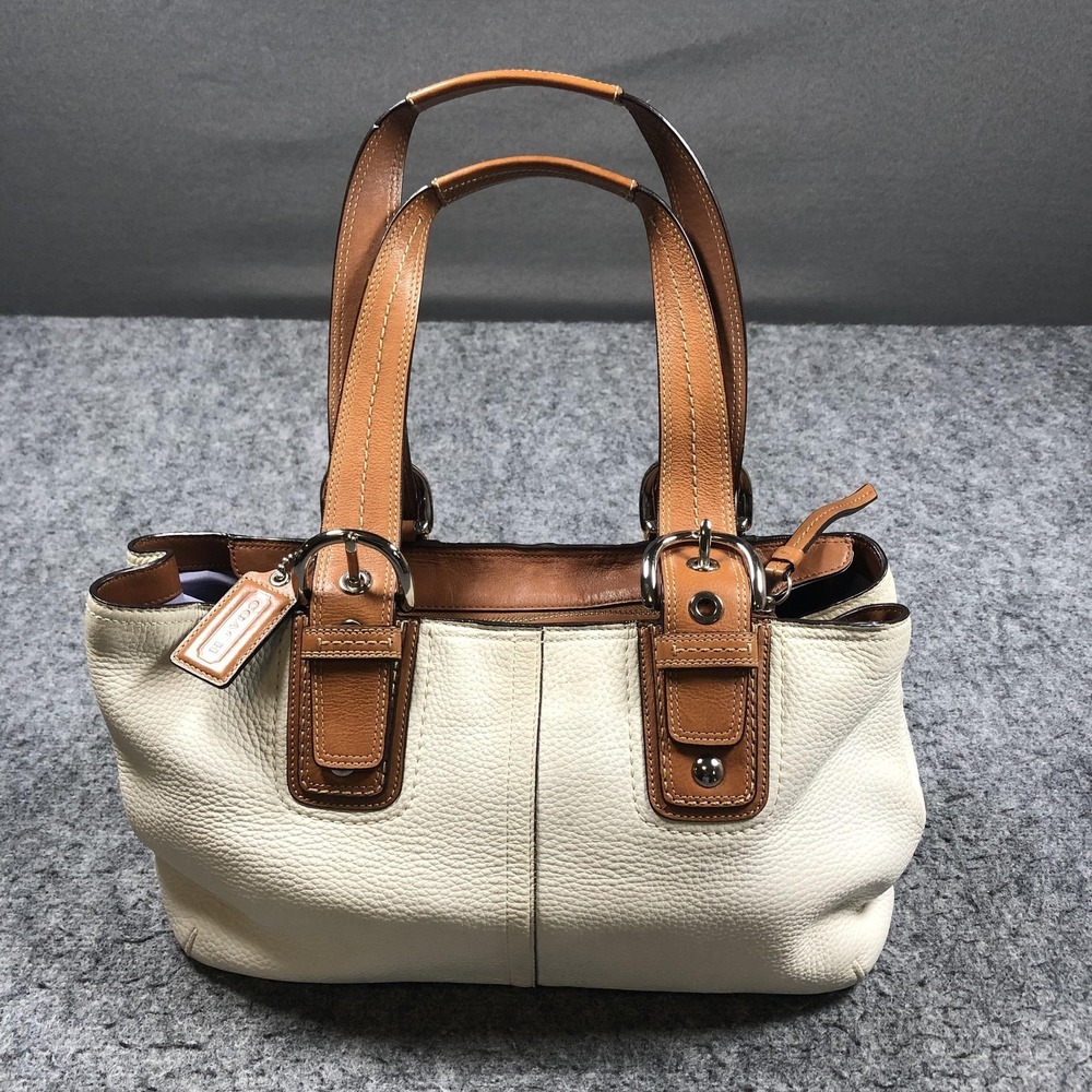 Coach Soho Satchel Bag Womens Medium White Leather Top Handle Shoulder Purse